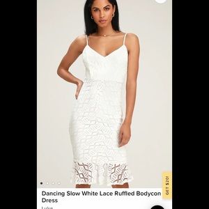 White lace ruffled bodycon dress